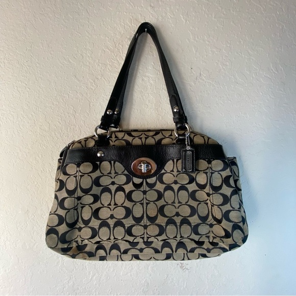 Coach Signature C Gray Black Medium Jacquard Tote Shoulder HandBag Satchel - Picture 2 of 15